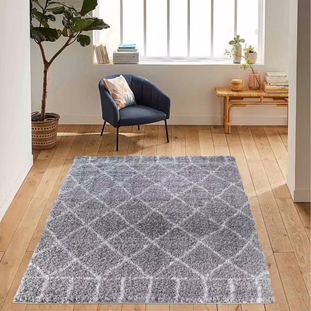 Desire Rugs Grey Moroccan Berber Shaggy Rectangular Rug with Diamond Design, W: 80 cm, L: 150 cm