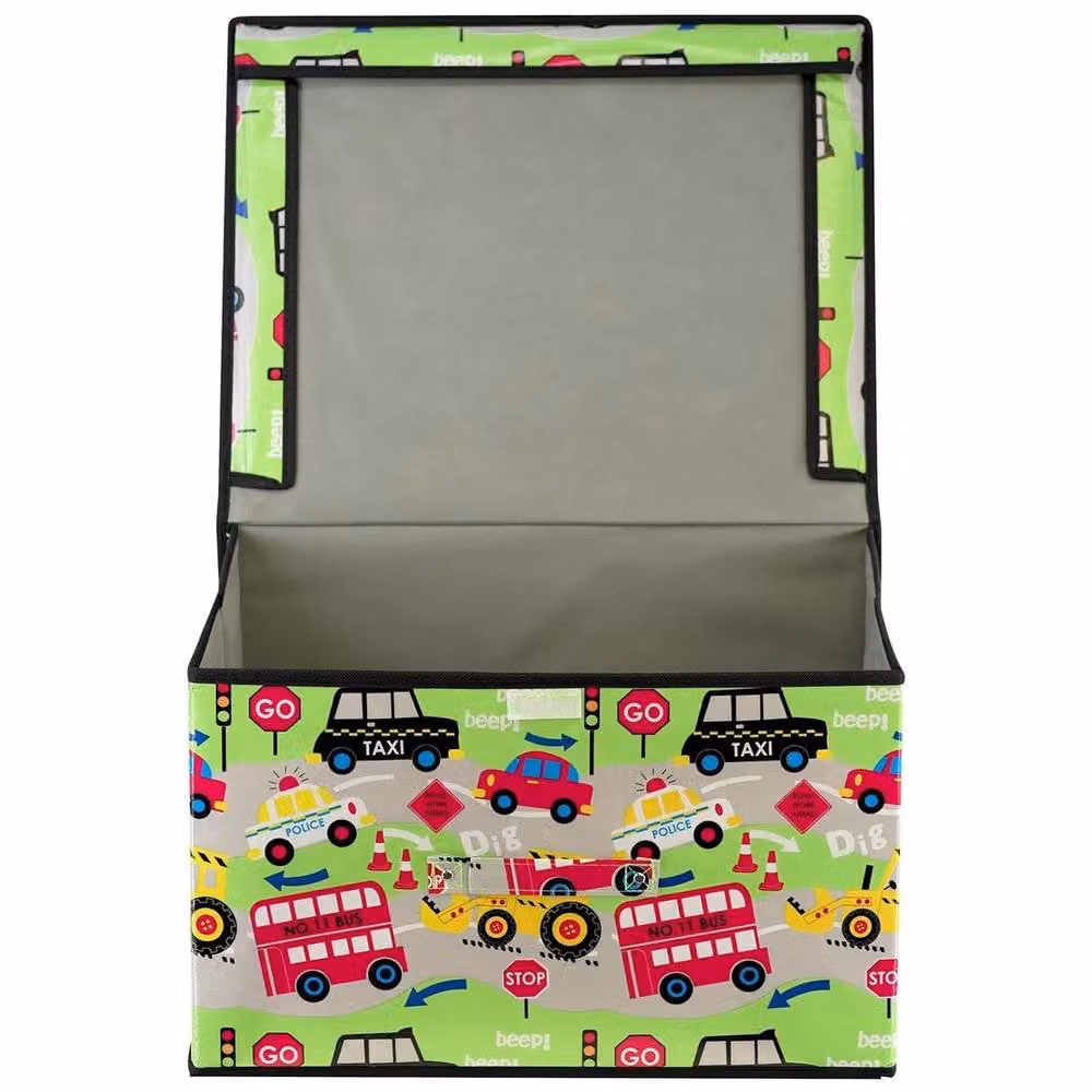 FLAVORA Road Works Large Collapsible Storage Box with Lid, Green – 3