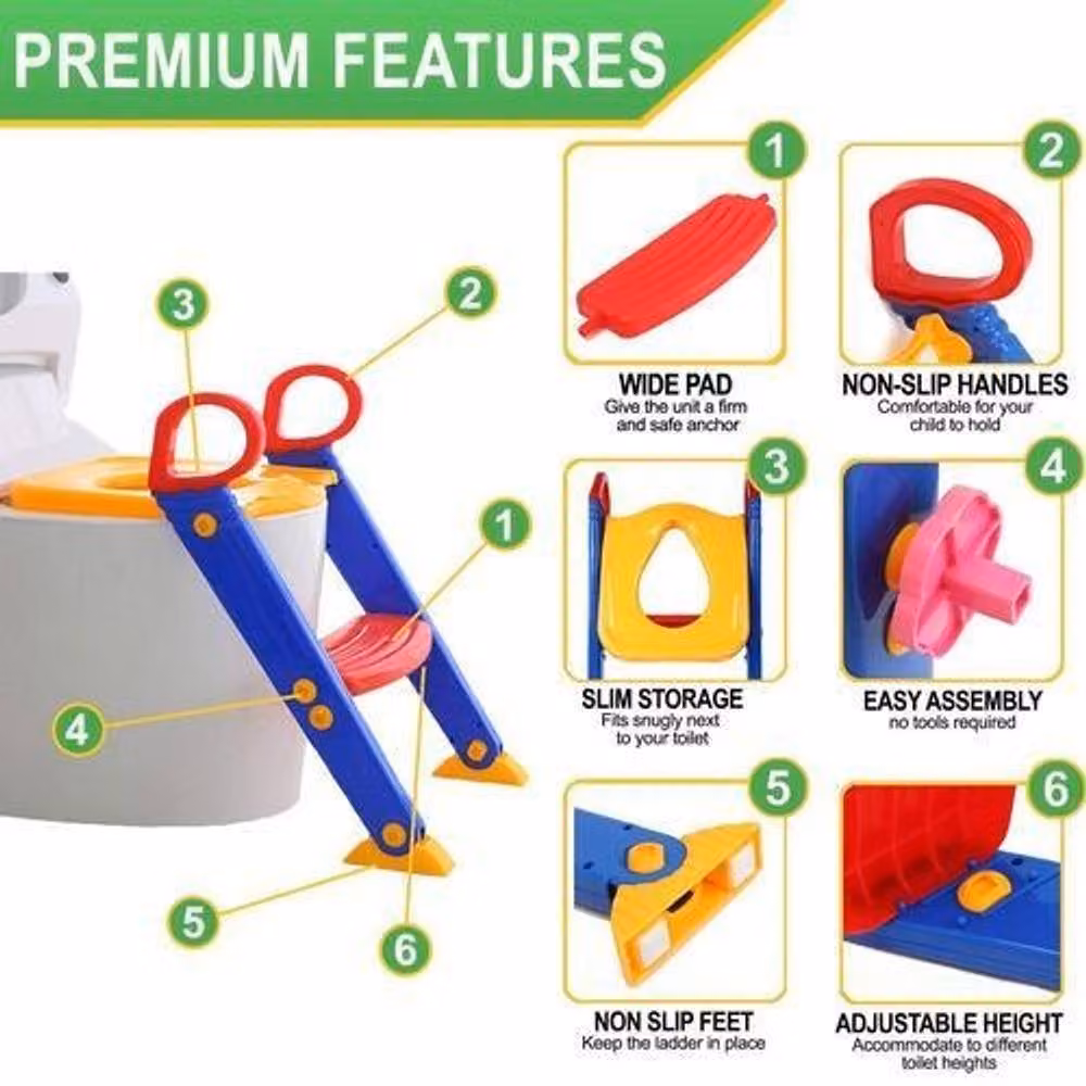 Almineez Foldable Non-Slip Baby and Toddler Toilet Potty Training Step Ladder, Red – 3
