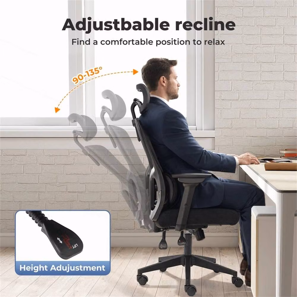 Nordara Ergonomic Mesh Office Chair in Black with Headrest and 3D Armrests, H 100 cm x W 60 cm x D 60 cm – 5