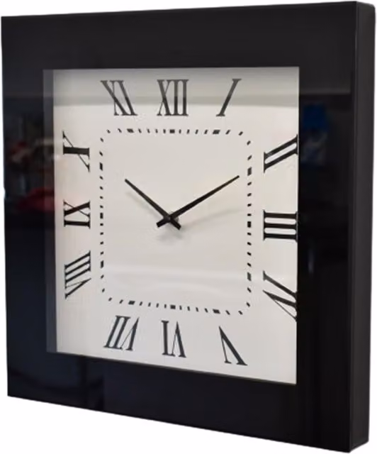 DEENZ Retro Square Analog Wall Clock with Roman Numerals in Black and White