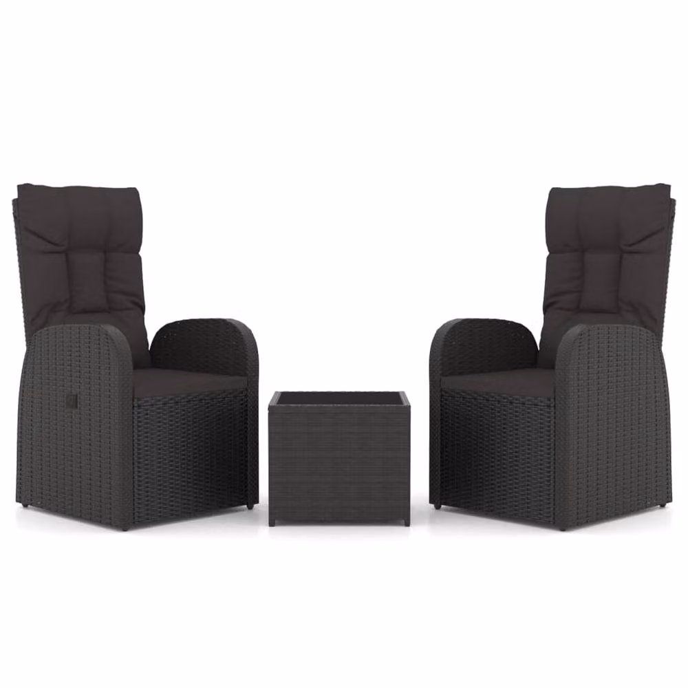 Berkfield Home Beautiful 3 Piece Black Poly Rattan and Powder Coated Steel Garden Lounge Set with Upholstered Cushions – 3