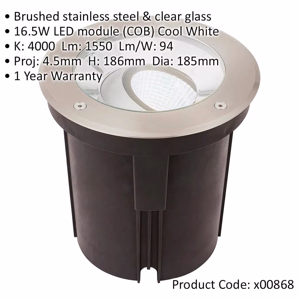 Loops 4 Pack Stainless Steel IP67 Ground Recessed LED Garden Lights in Silver with 16.5W Cool White Tilting Heads – 2