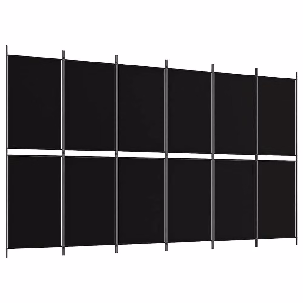 Berkfield Home 6-Panel Fabric Room Divider in Black, W: 300 cm, H: 180 cm – 1
