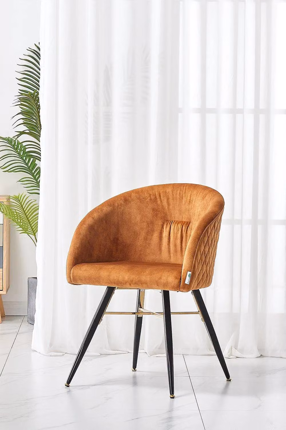 Life Interiors Set of 4 Vittorio Velvet Dining Chairs with Metal Legs in Yellow – 2