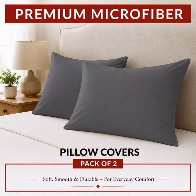 Pamposh Double Brushed Microfibre Pillowcases, 2 Pack, Grey, W: 50 cm x H: 75 cm