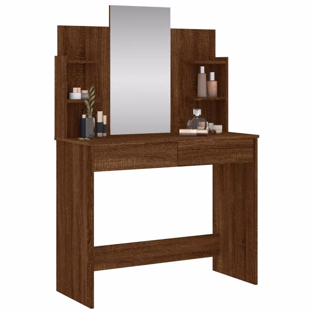 Berkfield Home Classic Dressing Table with Mirror in Brown Oak, W/D/H: 96 x 39 x 142 cm – 3
