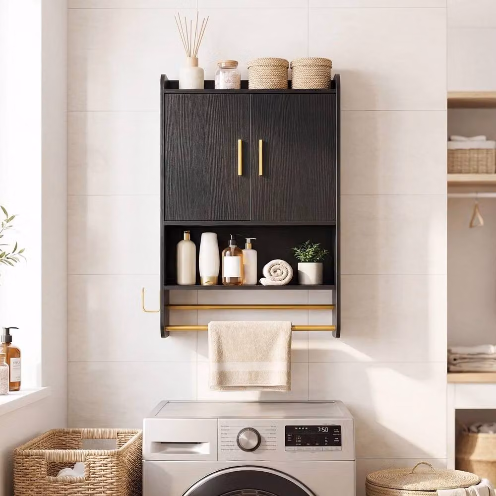 EONLION Modern Matt Black Wall Mounted Bathroom and Kitchen Cabinet with Hinged Doors and Internal Shelves – 4