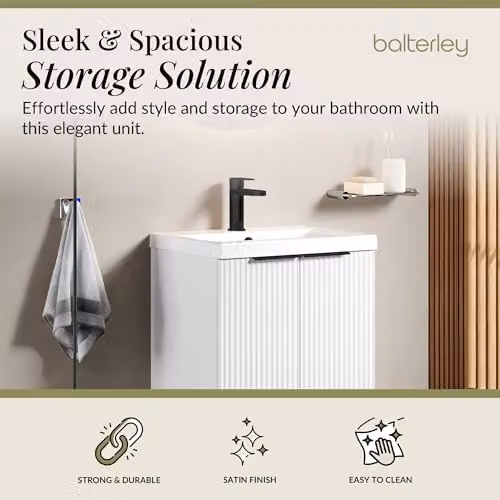 Balterley White Floor Standing Bathroom Vanity Unit with Basin and Soft Close Fluted 2 Door, W/D/H: 51.0 x 39.0 x 85.0 cm – 2