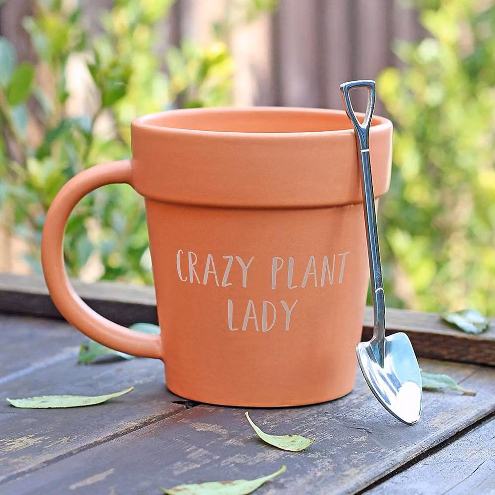 Leonardo Green Fingers Ceramic Mug and Spoon Set in Green and Brown, 250ml – 4