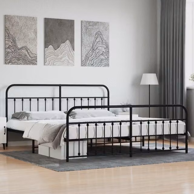 Berkfield Home Metal Bed Frame with Headboard and Footboard in Black W/D/H: 193 x 203 cm – 1