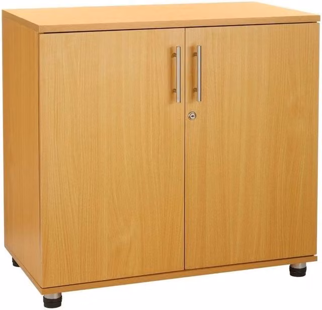 FLAVORA Modern Locking Storage Cabinet with 2 Hinged Doors in Sand Brown Wood Finish
