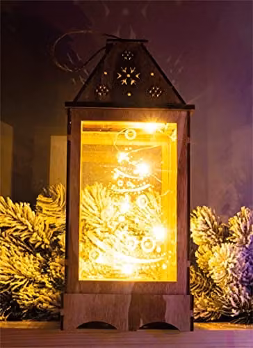 Netagon Rustic Brown Wooden Christmas Lantern with LED String Lights – 3