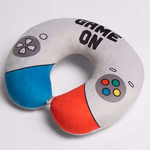 OHS U-Shaped Memory Foam Travel Neck Pillow for Adults and Kids in Light Grey and White