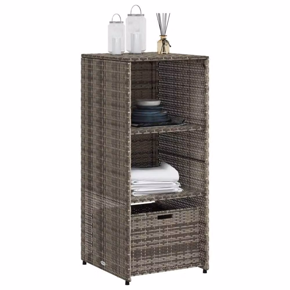 Berkfield Home Grey Poly Rattan Garden Storage Cabinet W/D/H: 50 x 55 x 115 cm – 3