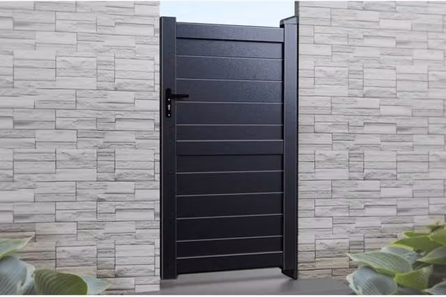 Ready Made Black Pedestrian Swing Gate with Horizontal Solid Infill and Flat Top, W/H: 120 x 160 cm