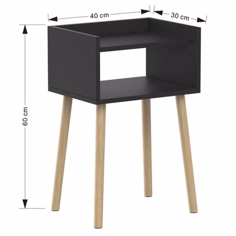 Nordara Black Wooden Bedside Table and Nightstand with Glass Details – 2