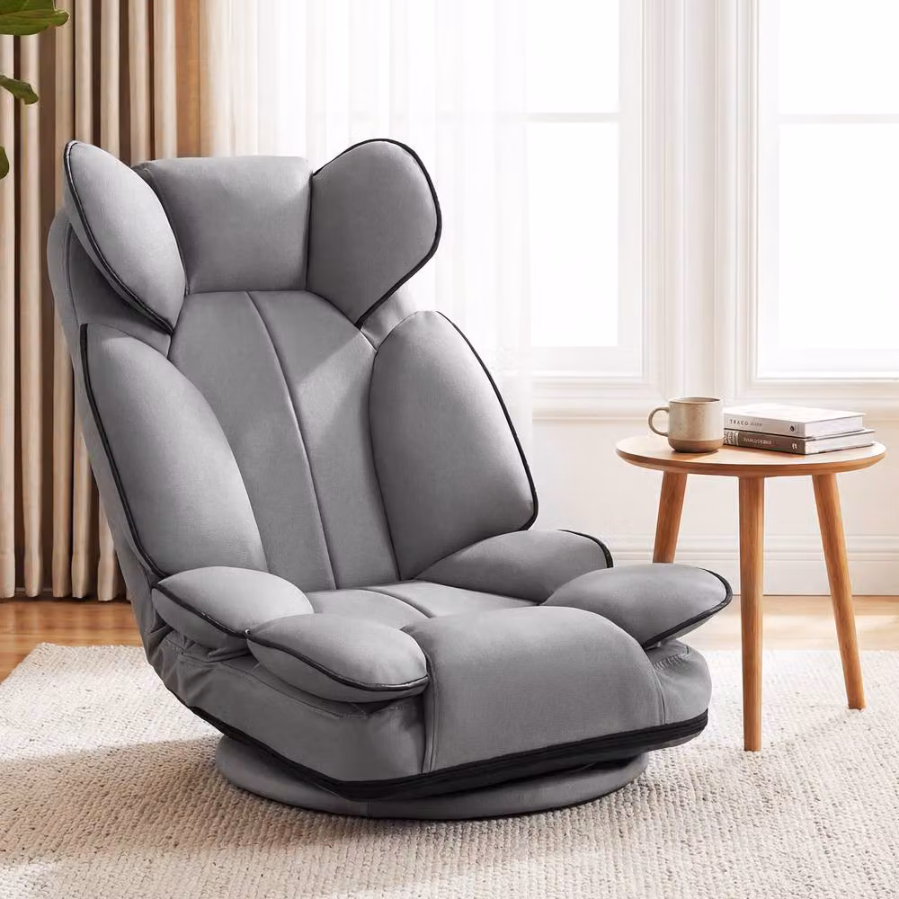 Gymax 360 Degree Swivel Floor Gaming Chair in Grey with Folding Lazy Lounger Design – 4