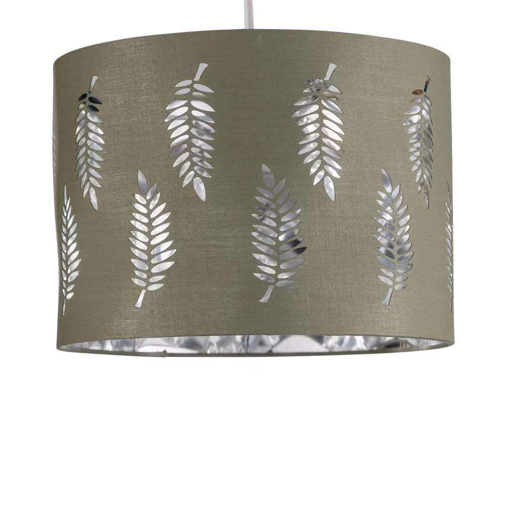 First Choice Lighting Set of 2 Fern Sage Green Cut Out Round Pendant Lightshades, Diameter: 25 cm – 2