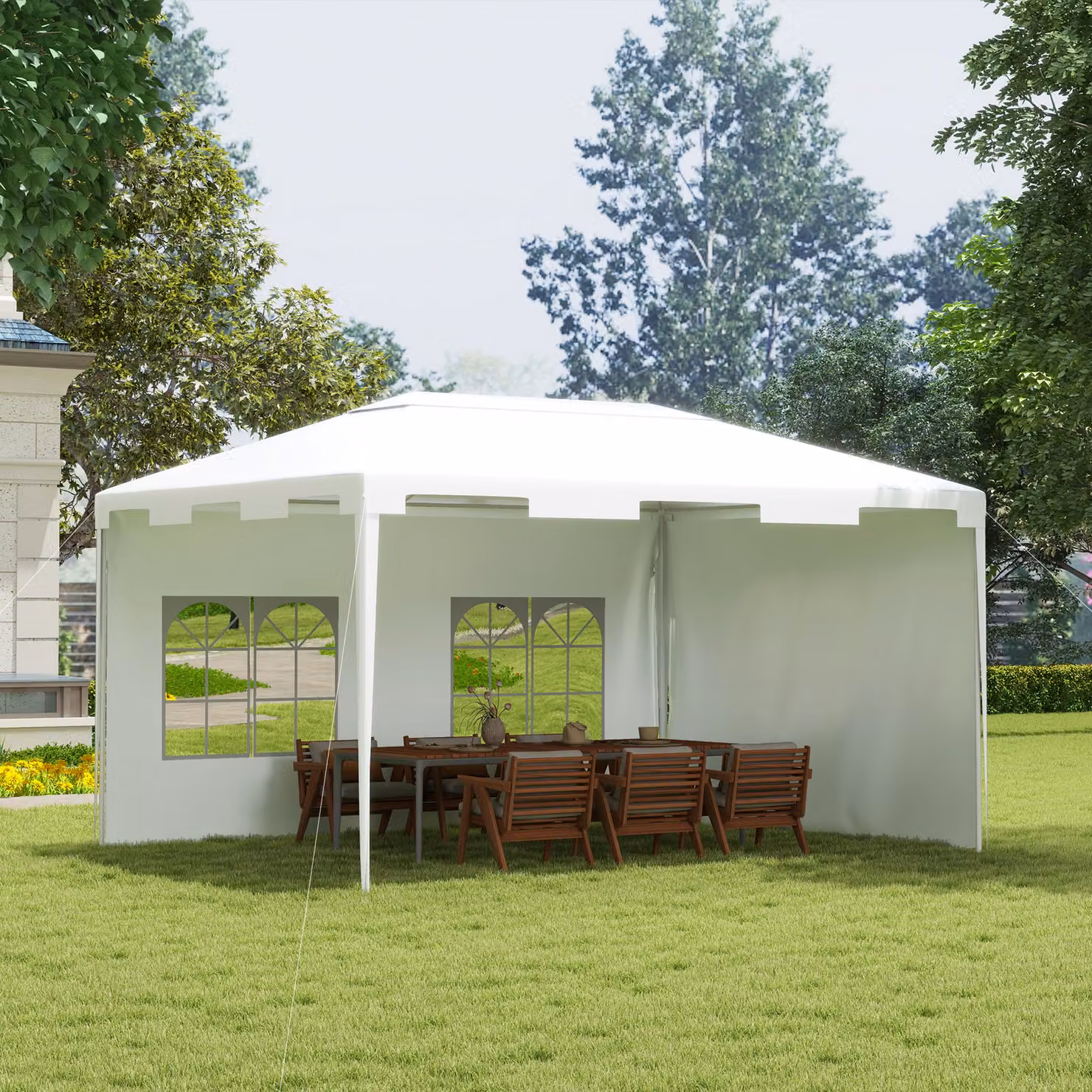 Outsunny White Hip Roof Garden Gazebo Party Tent with Steel Frame and Windows, W: 300 cm, D: 295 cm, H: 255 cm – 2