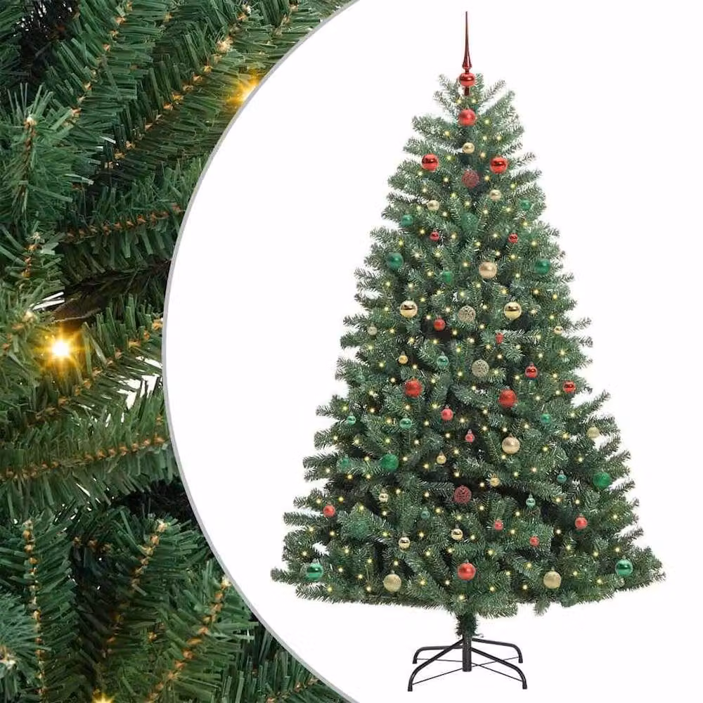 Berkfield Home Artificial Hinged Christmas Tree in Green, Height: 210 cm – 2