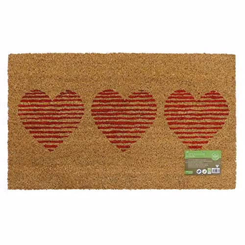 JVL Eco-Friendly Coir Door Mat, Three Hearts, Brown/Beige, W: 45 cm, D: 75 cm, H: 1.5 cm