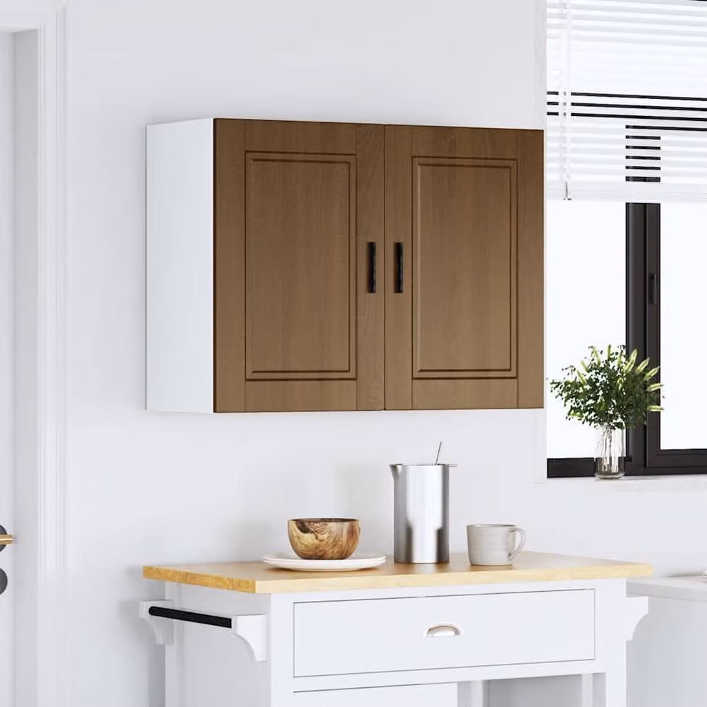 Berkfield Home Porto Brown Oak Kitchen Wall Cabinet with Internal Shelves and Hinged Doors, W/D/H: 60.0 x 31.0 x 80.0 cm – 4