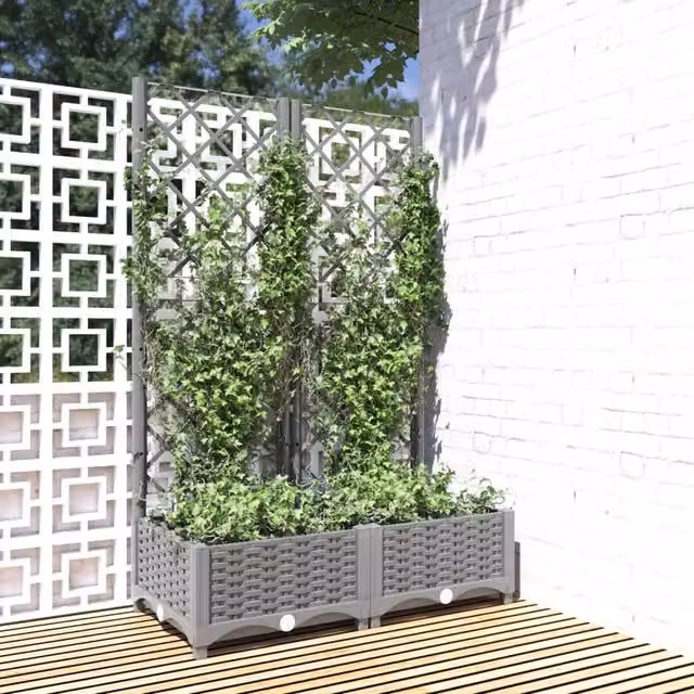 Berkfield Home Garden Planter with Trellis in Light Grey, W/D/H: 80 x 40 x 121.5 cm