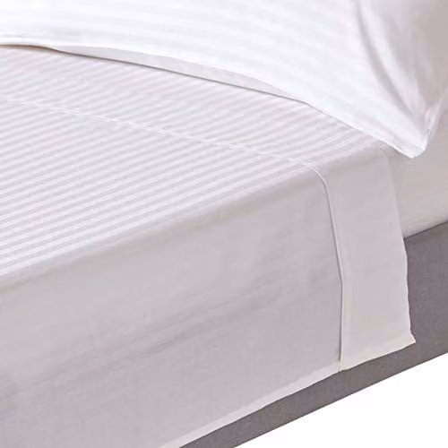 HOMESCAPES White Egyptian Cotton Double Flat Sheet with Satin Stripe, 330 TC, W/D/H: 140 x 200 cm