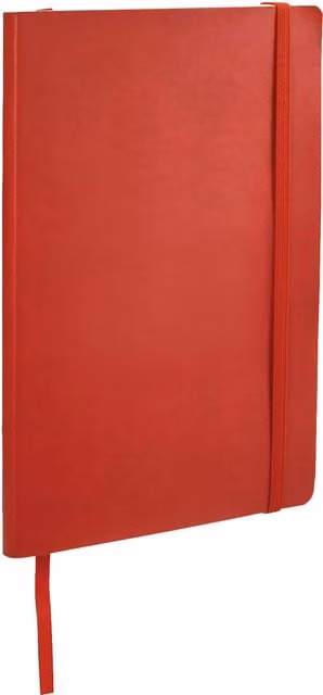 JournalBooks Classic Soft Cover A5 Lined Notebook in Red with Faux Leather Finish, Bookmark and Elastic Closure