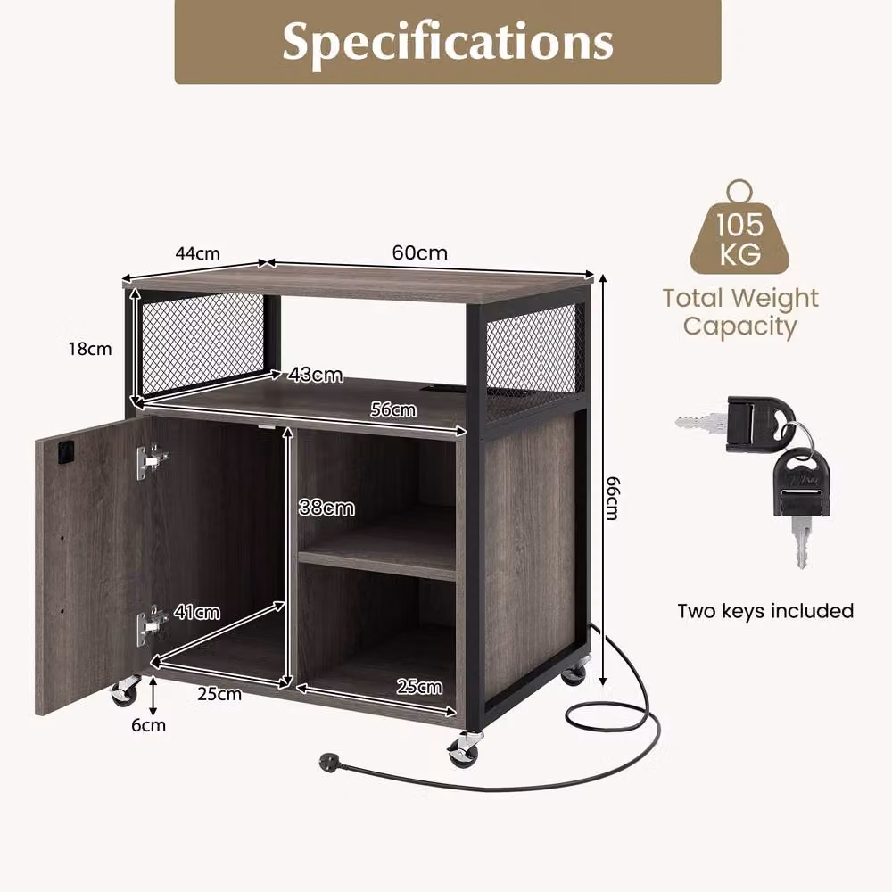 Gymax Metal File Cabinet with Castors and Lock in Grey – 2