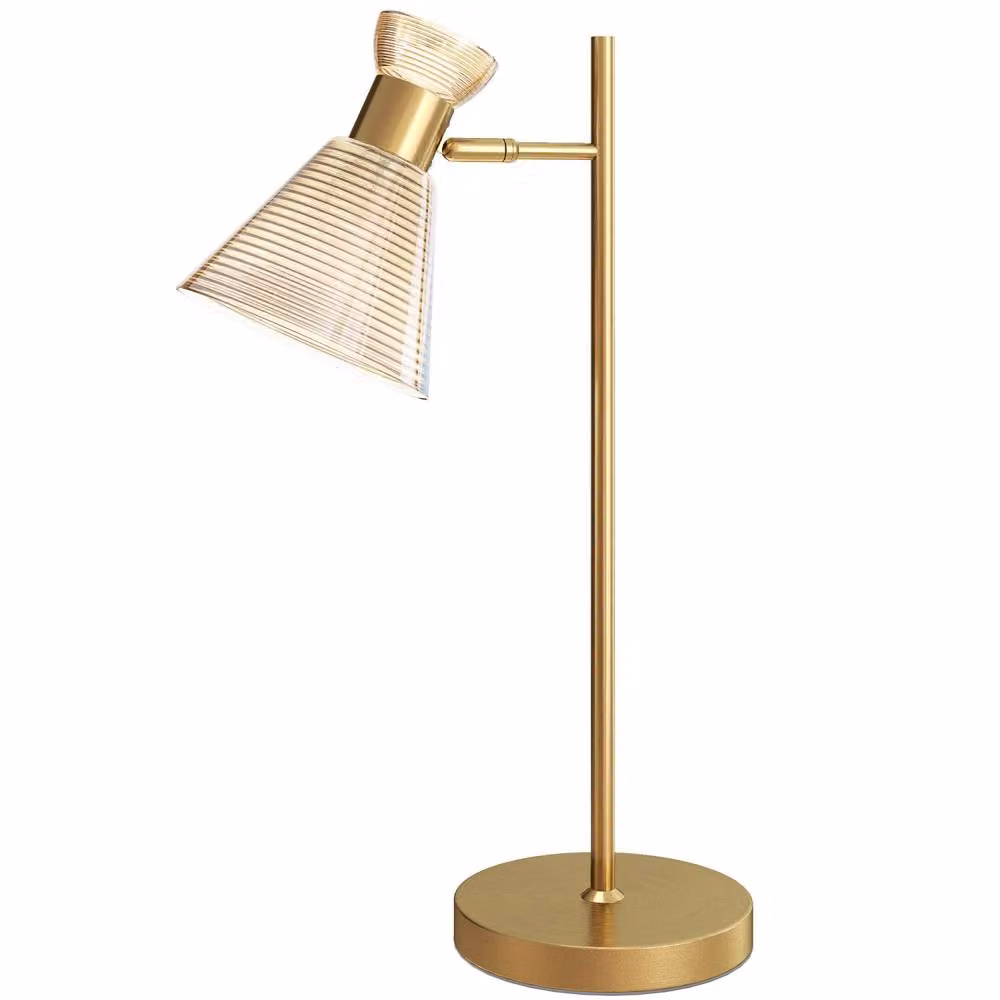 Wyld Haus Saha Modern Gold Table Lamp with Adjustable Flower Head and Amber Glass Shade – 2