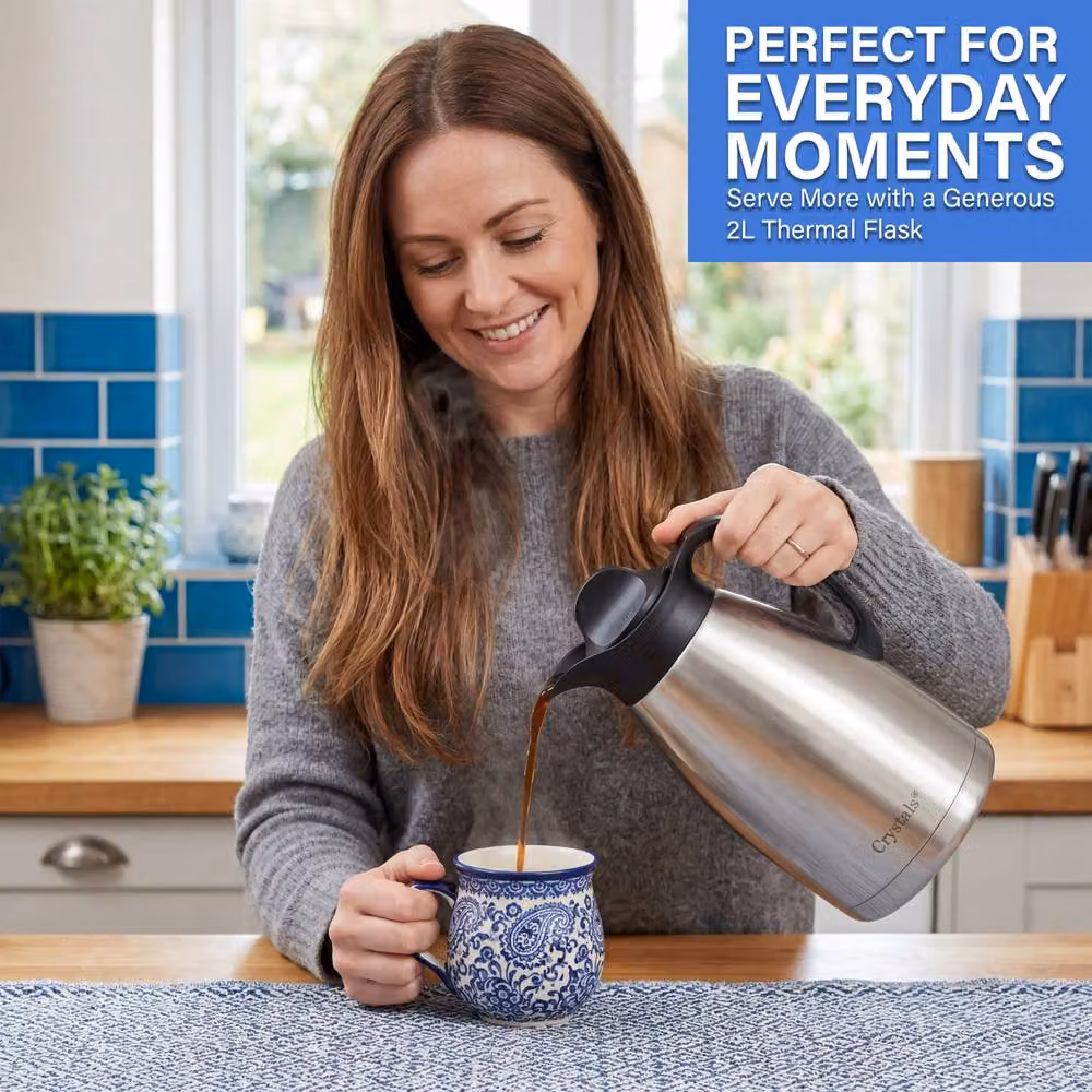 Crystals Stainless Steel Vacuum Flask 2 l Silver Hot and Cold Tea and Coffee Dispenser – 5