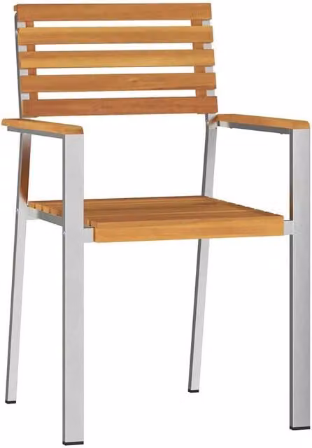 Berkfield Home Set of 4 Stackable Garden Chairs in Brown Acacia Wood and Stainless Steel