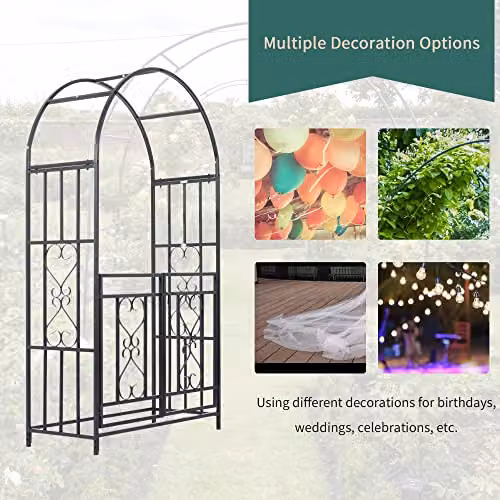 Outsunny Metal Garden Arch with Double Gates and Trellis for Climbing Plants, Grey, H: 206 cm, W: 114 cm, D: 50 cm – 5