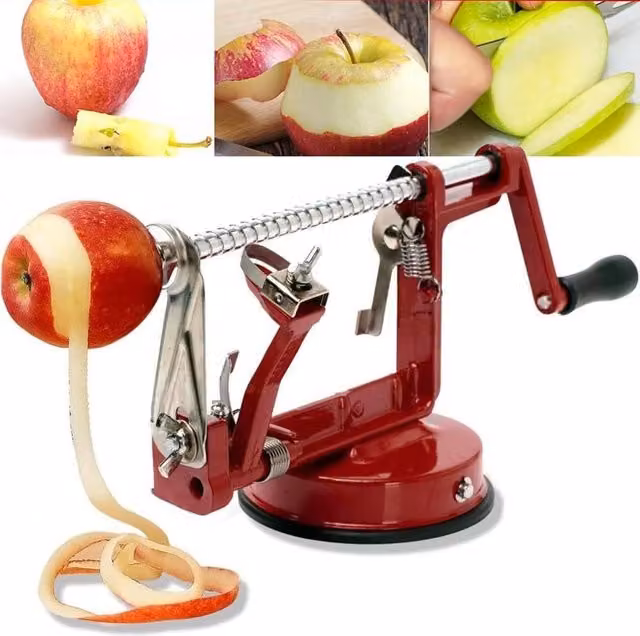 FLAVORA 3 in 1 Apple Peeler Slicer and Corer in Red and Silver