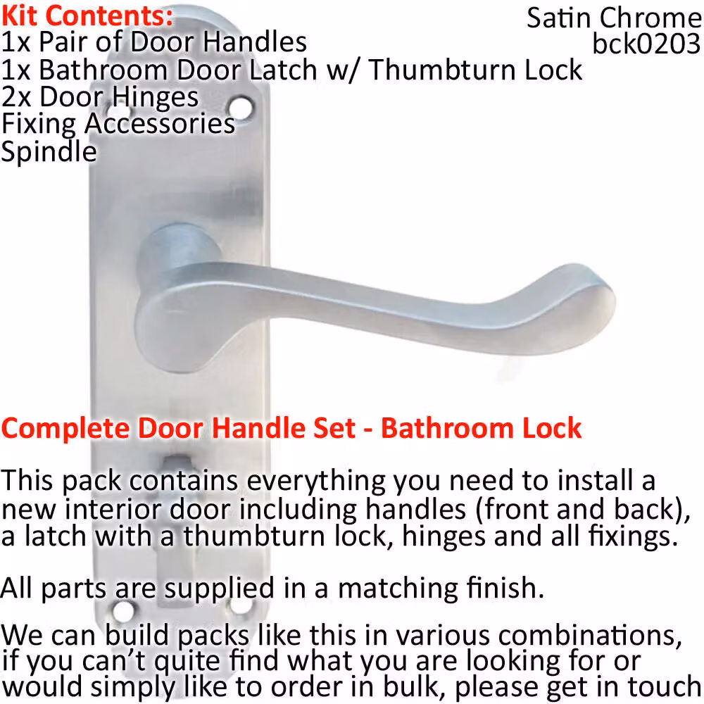 Loops Victorian Upturned Bar Door Handle and Bathroom Lock Pack in Satin Chrome – 2