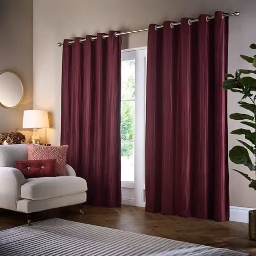 Paoletti Corinthian Red Velvet Eyelet Curtain Pair, W: 117 cm, H: 137 cm – 2