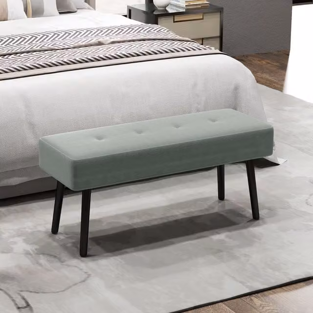 HOMCOM Modern Upholstered End of Bed Bench in Green with Thick Padding and Metal Frame