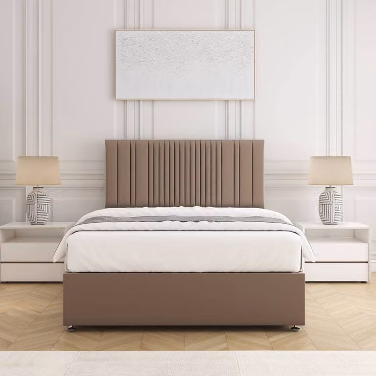 BSSPOKE Florence Divan Bed with 24 inch Headboard in Bronze Plush Velvet, Super King Size