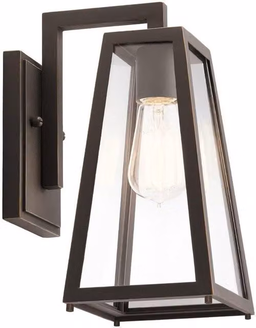 Kichler Delison Outdoor Wall Lantern in Rubbed Bronze and Brown, IP44 Rated