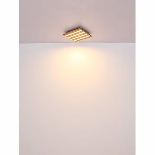 Globo Lighting Modern Square LED Ceiling Light in Black and Brown Wood – 5