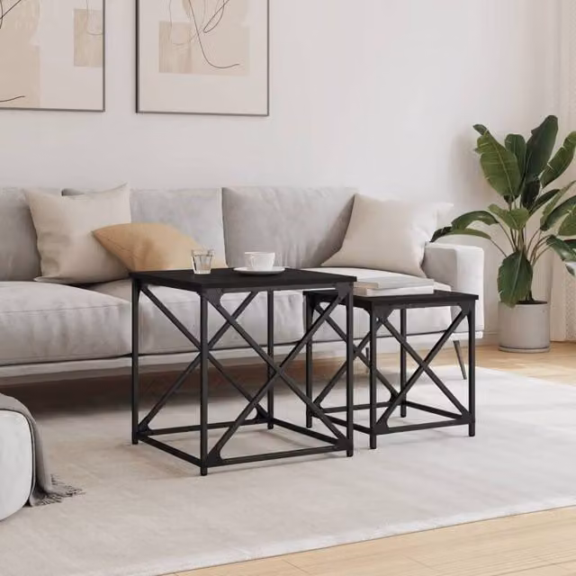 Berkfield Home Nesting Coffee Tables, 2 Piece Set in Black Engineered Wood – 1