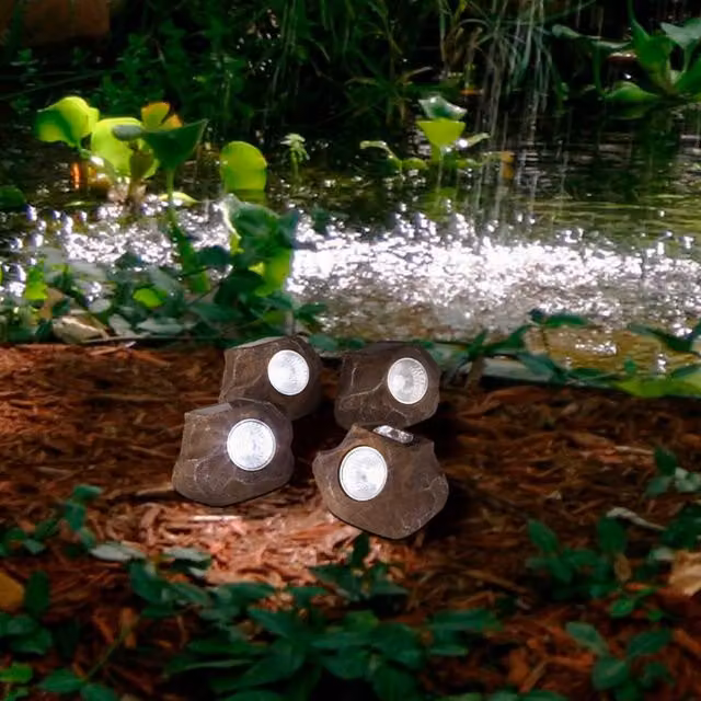Lighting Collection TerraBeam Solar LED Outdoor Rock Lights in Brown – 2