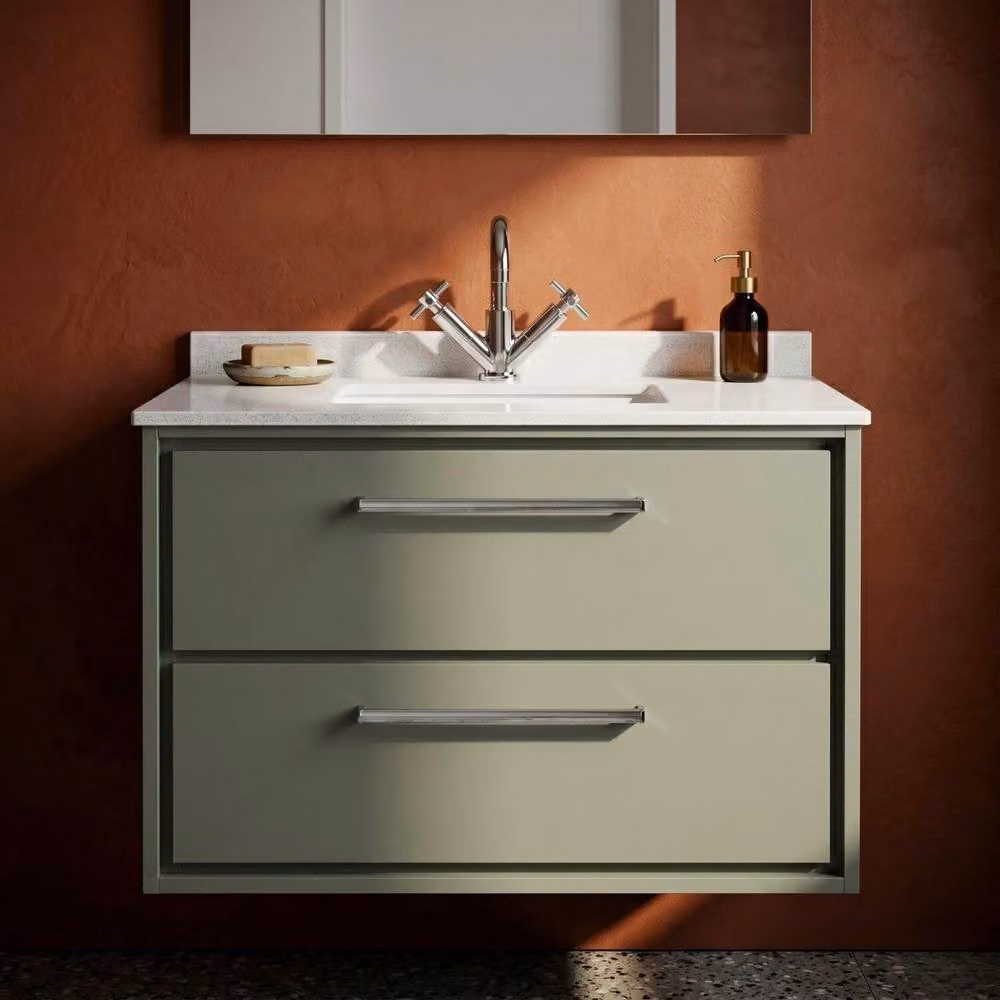 Balterley 800mm Wall Hung 2 Drawer Vanity with Marble Worktop Basin in Fern Green – 2