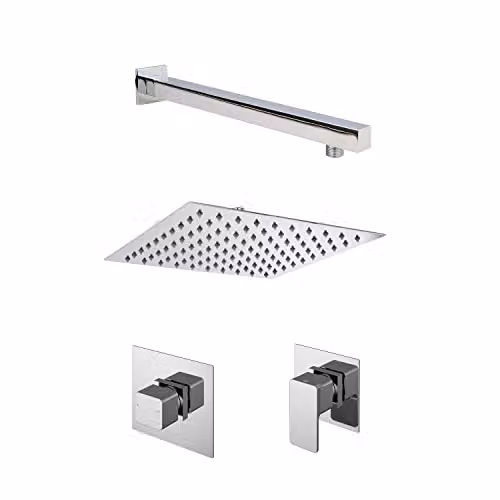 nuie SBS125ST1 Windon Spa Modern Bathroom Shower Bundle with Temperature Valve, Stop Tap, Wall Mount Arm and Fixed Shower Head, Chrome