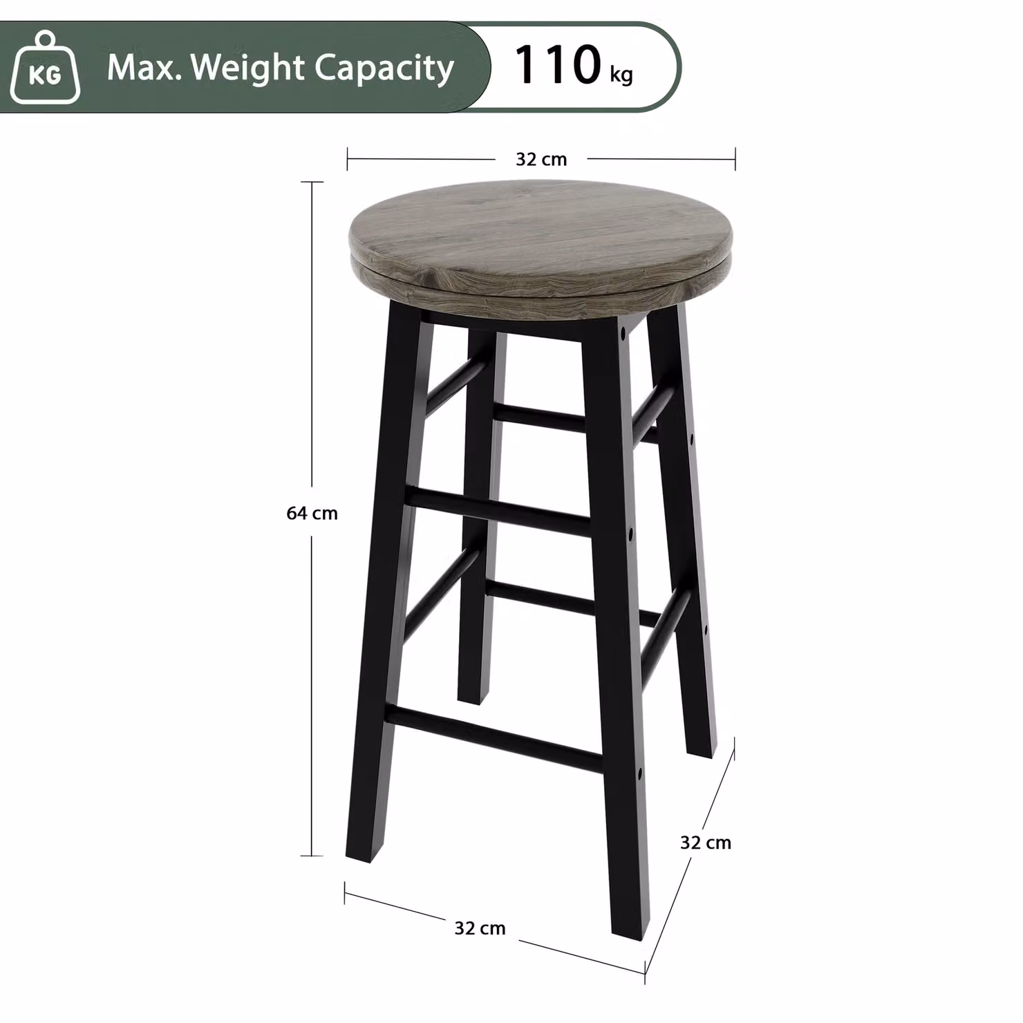 Home Discount Chef Vida Black Wooden Revolving Bar Stool – 2