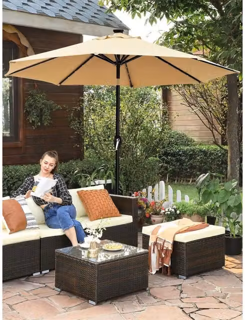 SONGMICS LED Parasol with UPF 50 UV Protection and Tilt, White