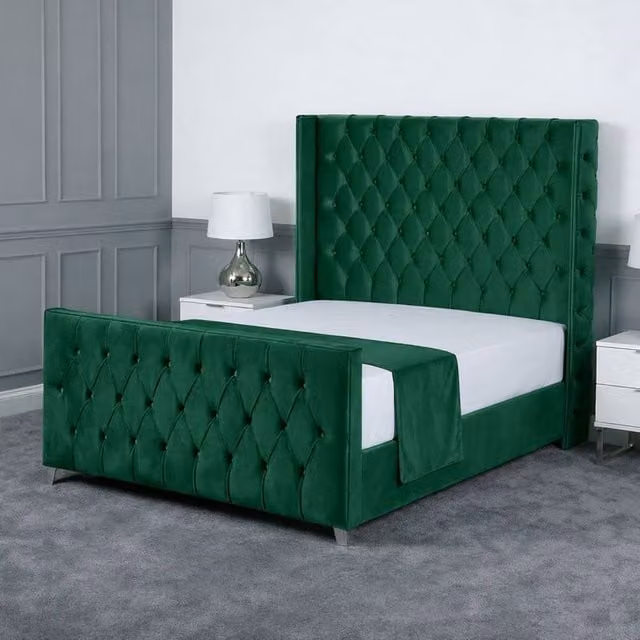 Living Comfort Bedz Seraphina Single Upholstered Velvet Gas Lift Storage Bed in Green