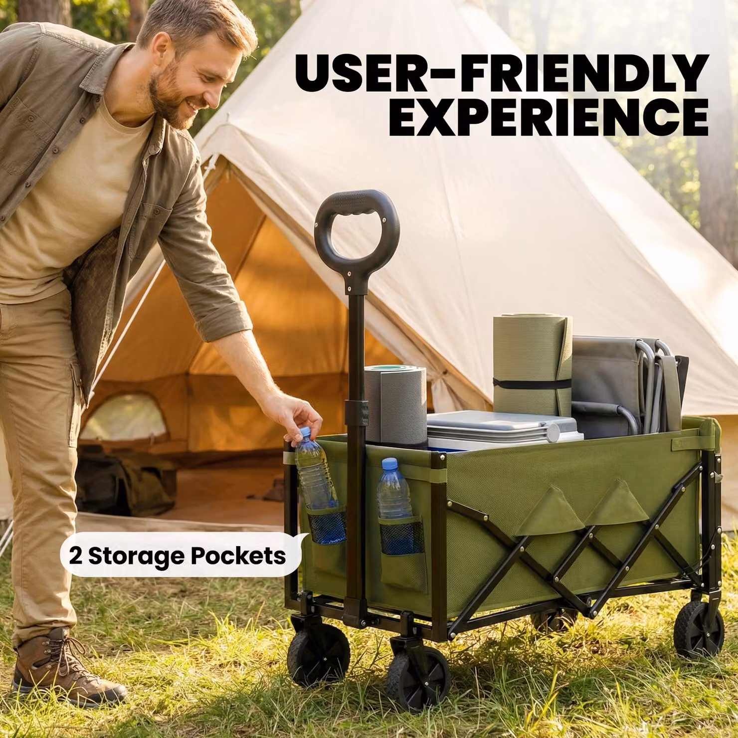 Outsunny Foldable Festival Trolley with Drop-Down Tailgate and Adjustable Handle, Green – 8